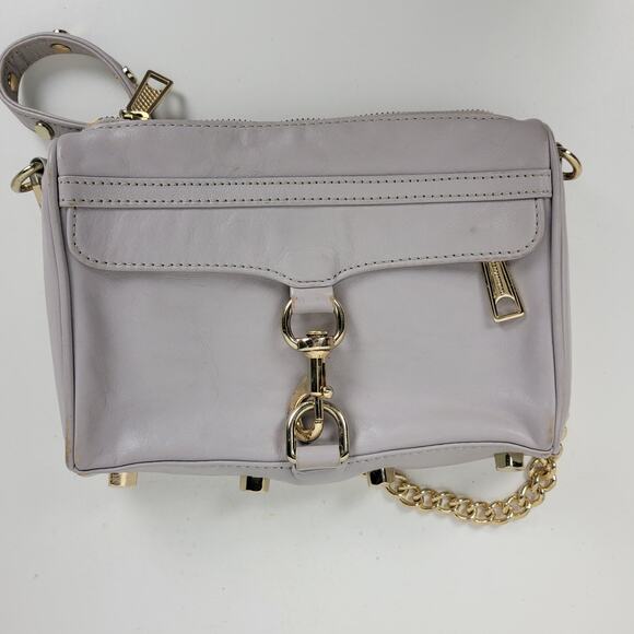 Rebecca Minkoff Womens Mini Mac Crossbody Bag Gray Leather Chain Strap Purse - Picture 10 of 16